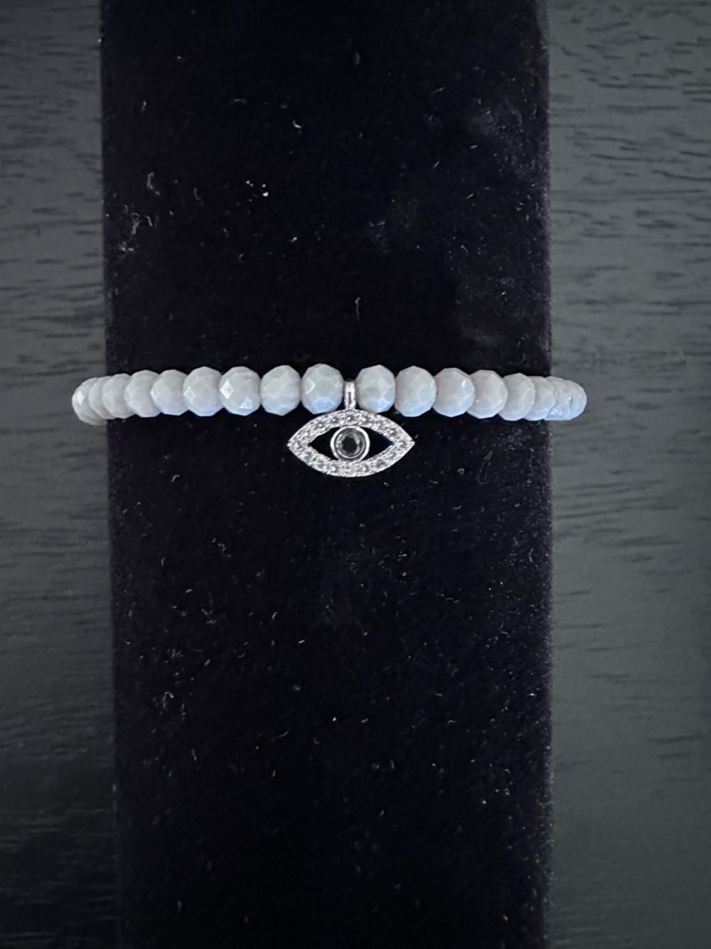 Silver Gray Semi-Precious Rachel Lynn Chicago Evil Eye Beaded Stretch Bracelet